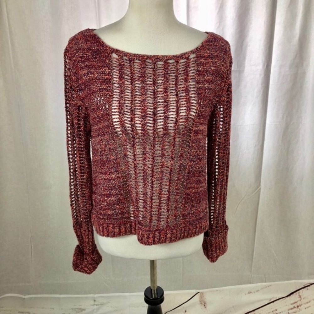 Free People Loose Knit Crochet Sweater Size Small 100% Cotton